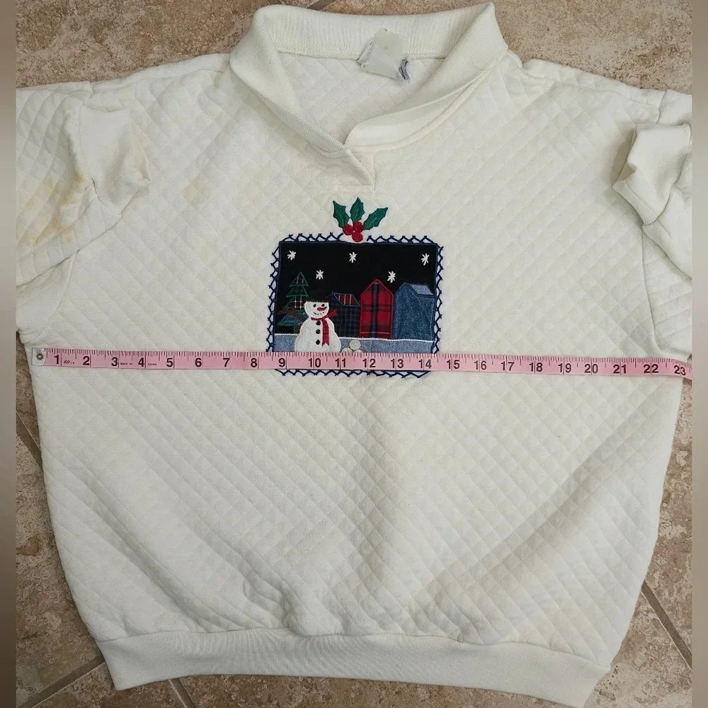 Vintage Jantzen Classics Large Quilted Snowman Sweatshirt Winter Patchwork Retro - Picture 8 of 9